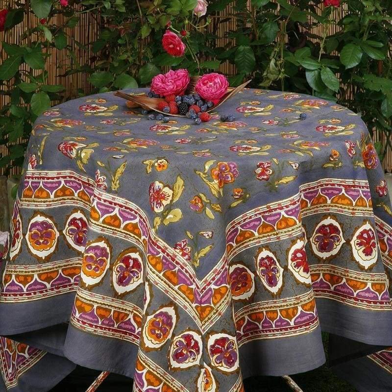 Couleur Nature Pansy Red & Grey French Tablecloths 71"x71" - Marcel’s Culinary Experience