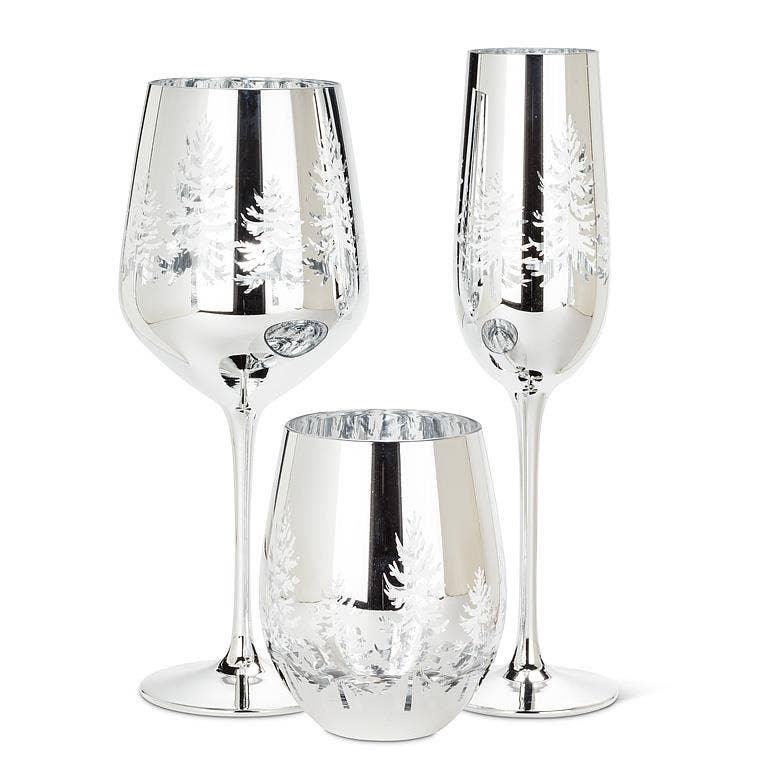 Winter Trees Stemless Wine Glass - Silver - 4.5"H(18oz) - Marcel’s Culinary Experience