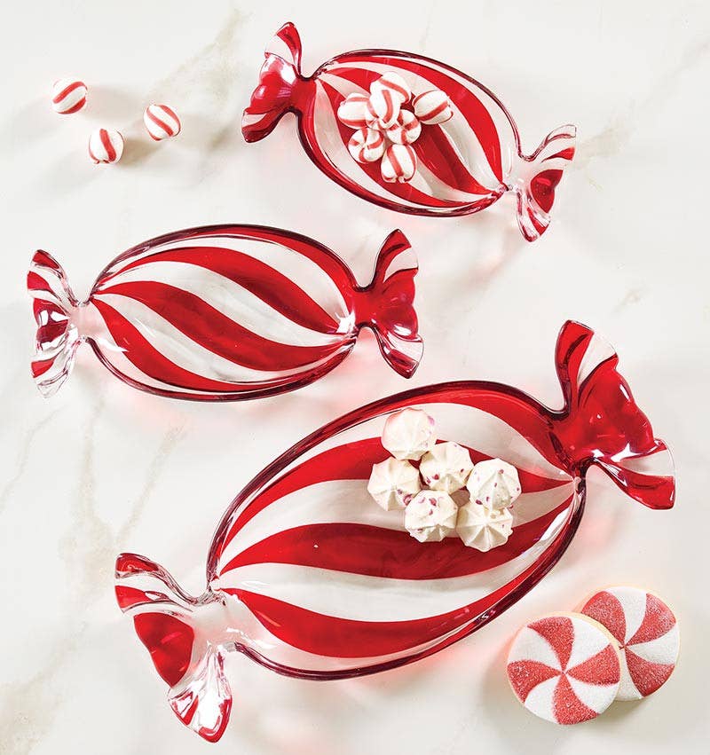 Peppermint Twist Glass Candy Tray - Large