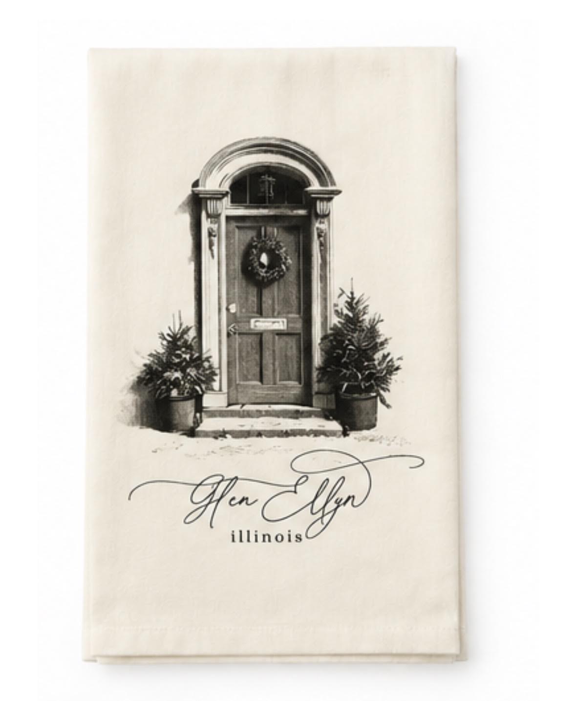Holiday Door Tea Towel - Glen Ellyn