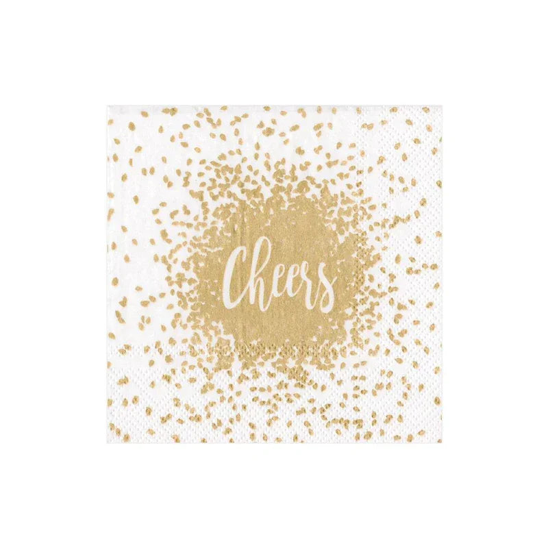Caspari Cheers Paper Cocktail Napkins in Gold - 20 Per Package - Marcel’s Culinary Experience
