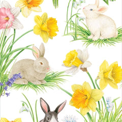 Caspari Bunnies And Daffodils Guest Towel Napkins - 15 Per Package