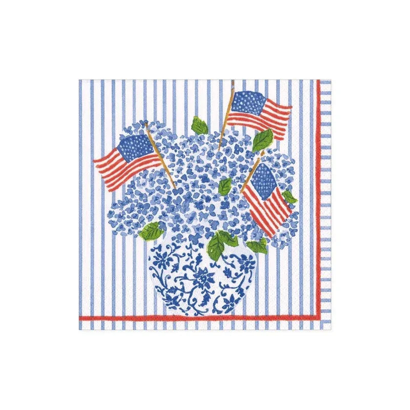 Caspari Flags and Hydrangeas Paper Cocktail Napkins - 20 Per Package - Marcel’s Culinary Experience
