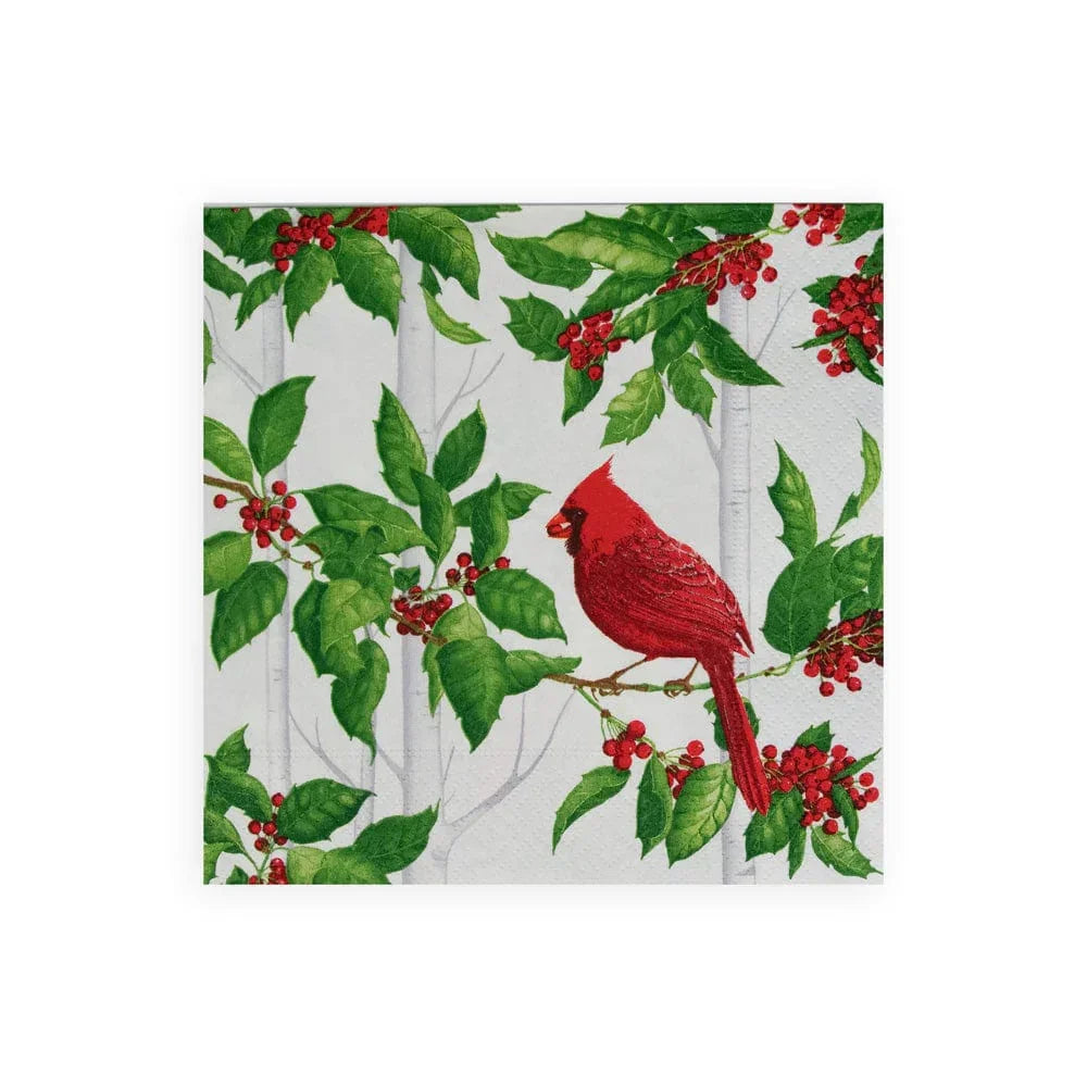 Holly And Songbirds White & Silver Luncheon Napkins - 20 Per Package - Marcel’s Culinary Experience