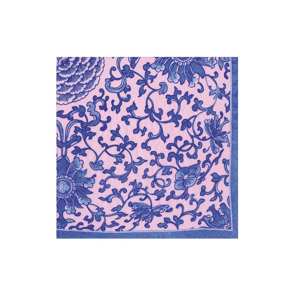 Caspari Indigo Garden Blue/Pink Boxed Cocktail Napkins - 40 Per Box