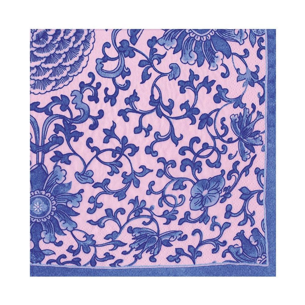 Caspari Indigo Garden Blue/Pink Luncheon Napkin - package of 20