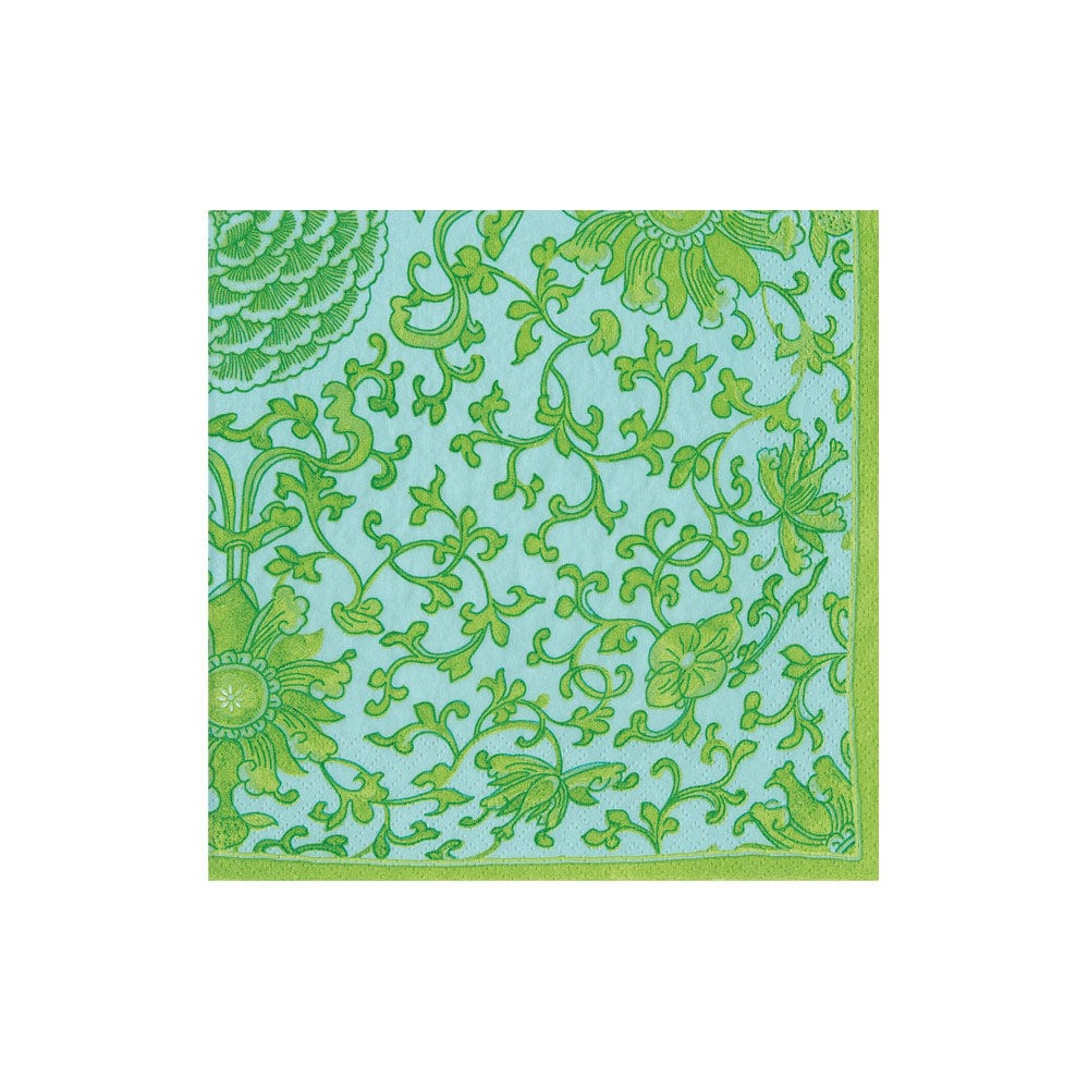 Caspari Indigo Garden Jade/Turquoise Boxed Cocktail Napkins - 40 Per Box
