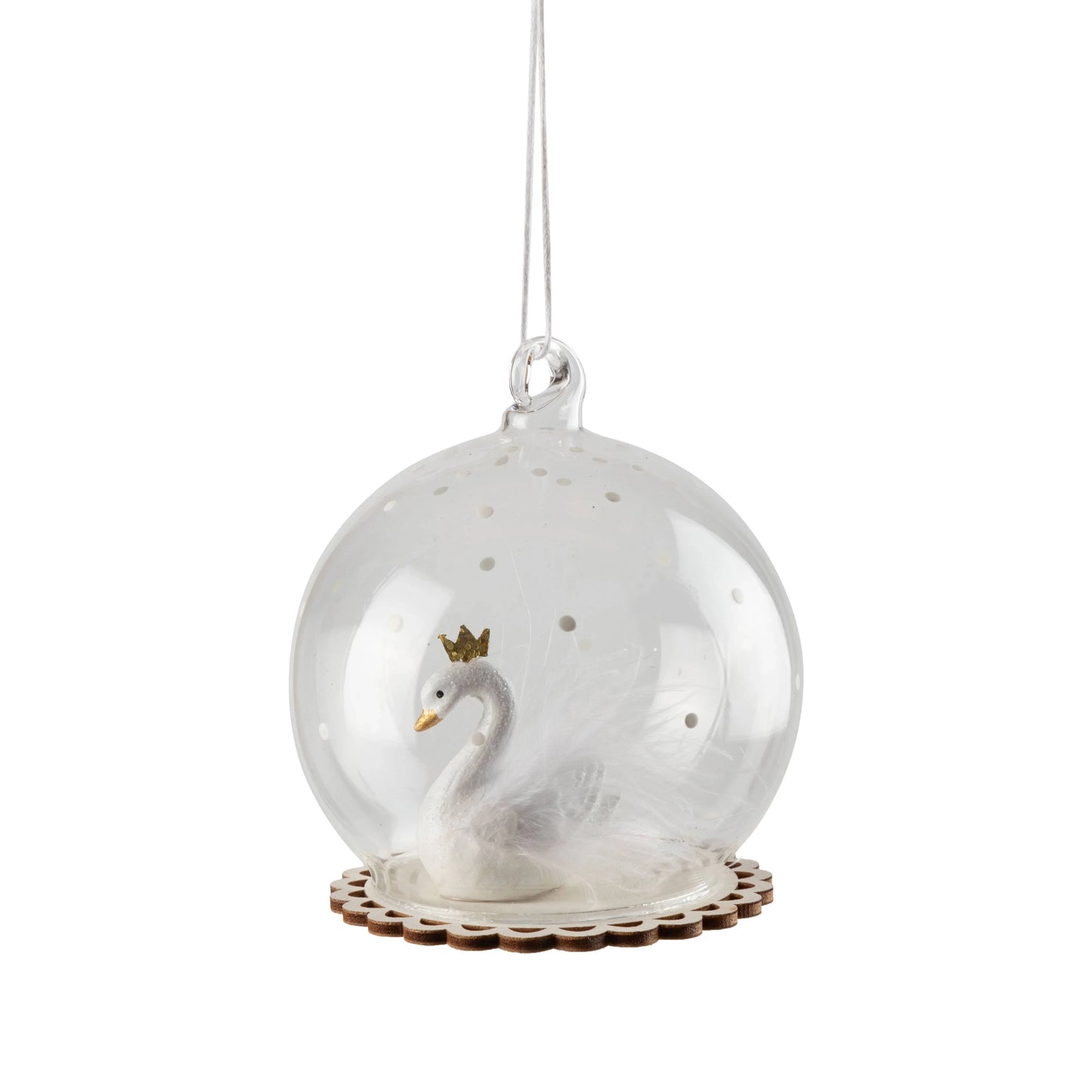 Resin swan globe ornament ,white,gold crown,3.5in - Marcel’s Culinary Experience