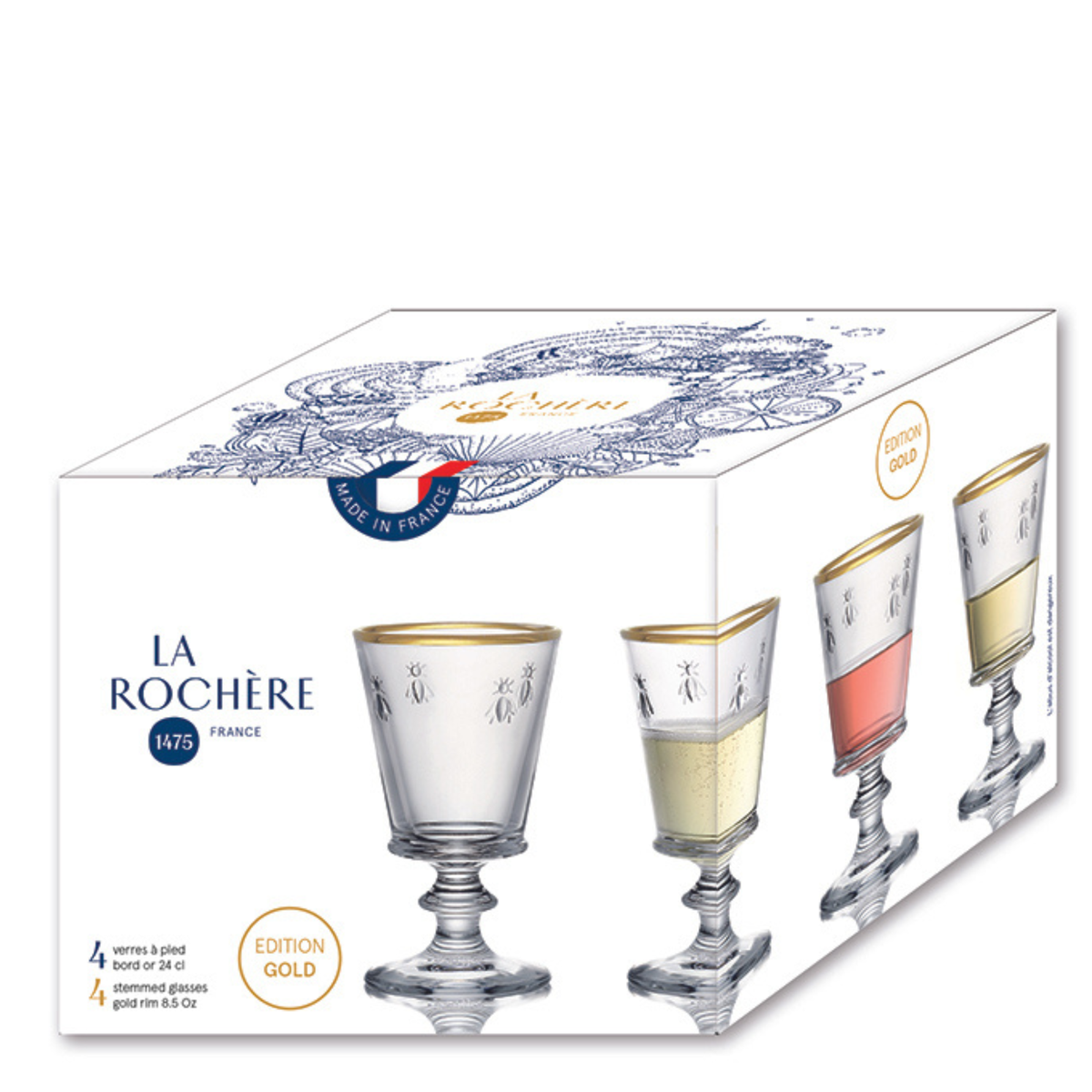 La Rochère Gold-Rim Bee Wine Glasses | Set of 4