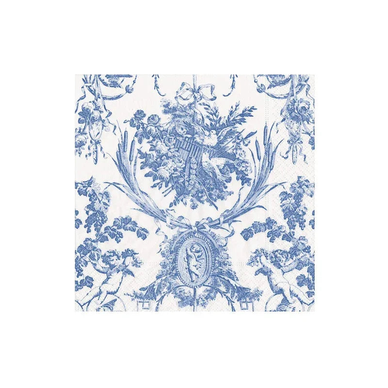Caspari Romantic Toile Blue Boxed Cocktail Napkins - 40 Per Box - Marcel’s Culinary Experience
