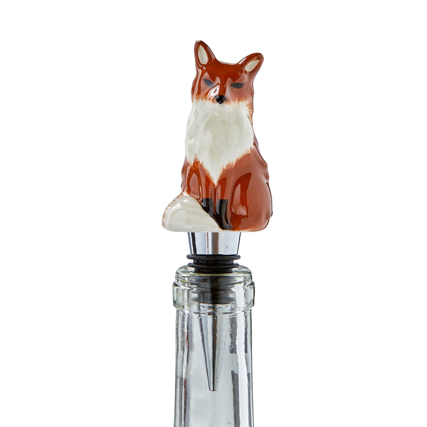 Fox Bottle Stopper Bar Brown Earthenware/Stainless/Silicone