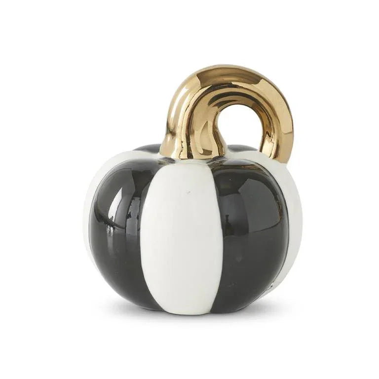 White & Black Striped Ceramic Pumpkin 3.25" - Marcel’s Culinary Experience