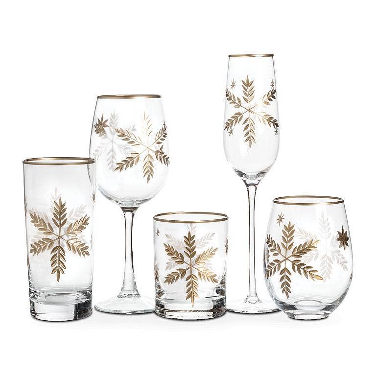 Gold Snowflake Glass Tumbler | 12 oz