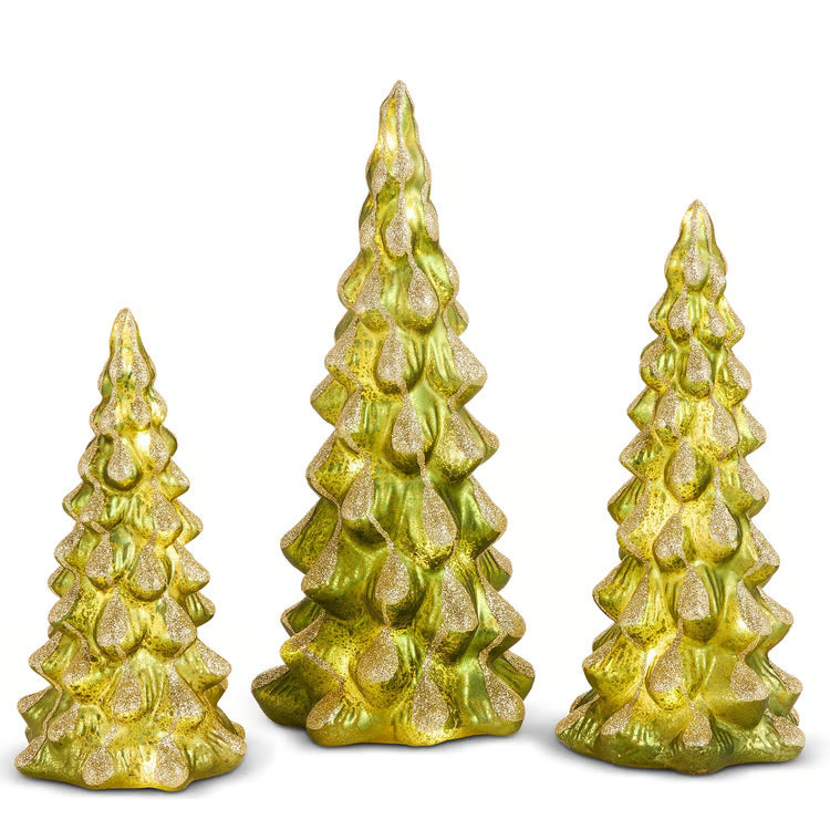 12 Lighted Green Snowy Trees
