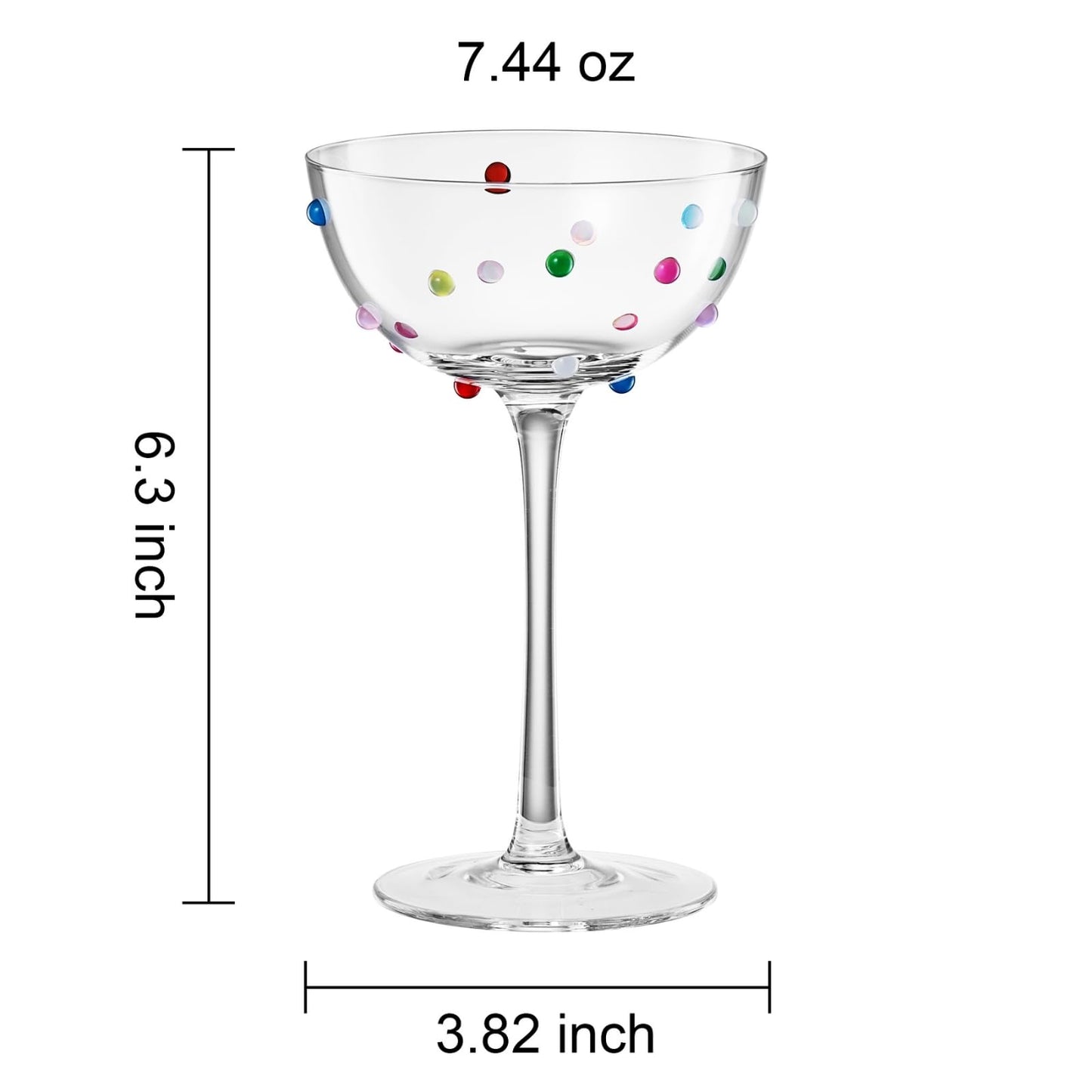 Vintage Confetti Coupe Glasses - Handcrafted Set of 2, 7.44 oz