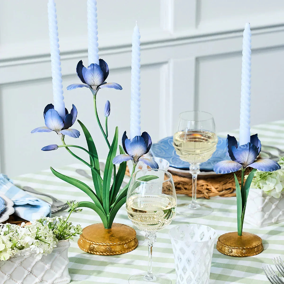 Juliska Meadow Walk Iris Centerpiece Candelabra 14" - Chambray