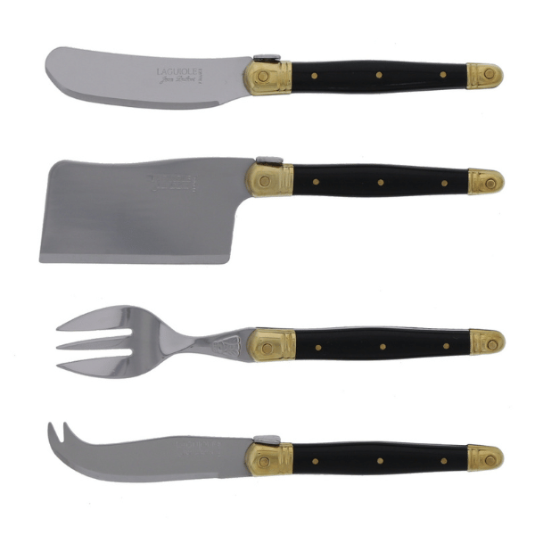 Jean Dubost Mini 4-Piece Cheese Set in Black and Brass