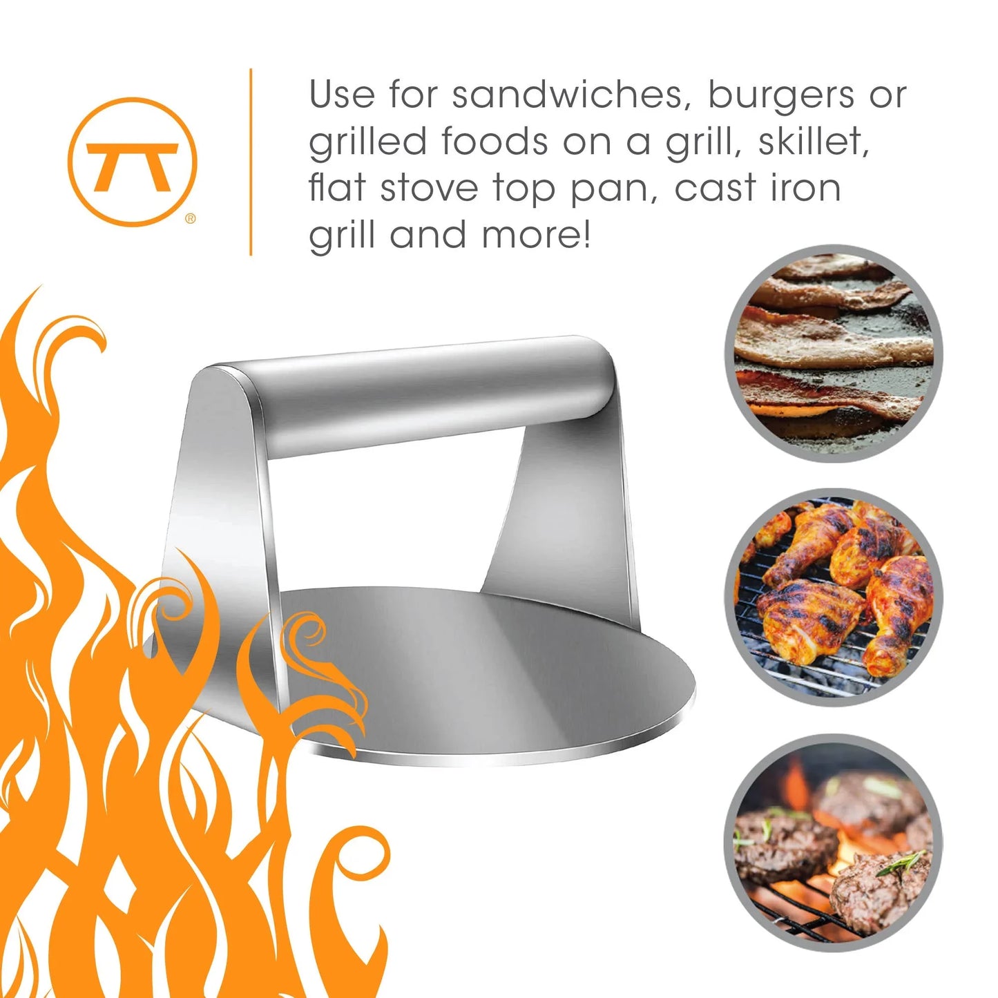 Stainless Steel Burger Smasher, 5.7” x 6” x 3.15” - Marcel’s Culinary Experience