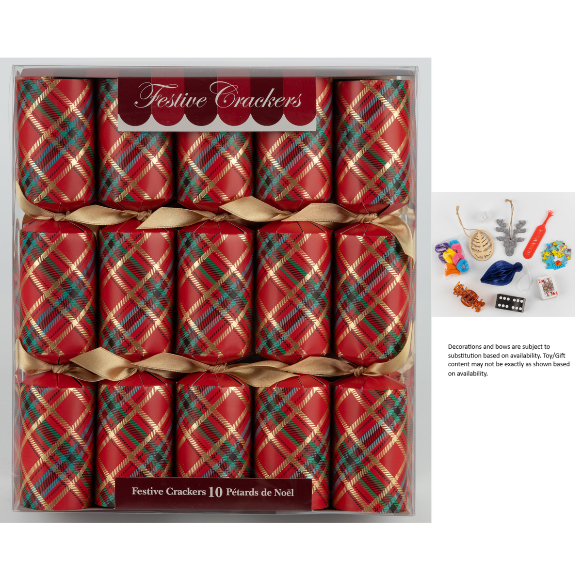 Harlequin Tartan Christmas Crackers, 11-Inch, Box of 10