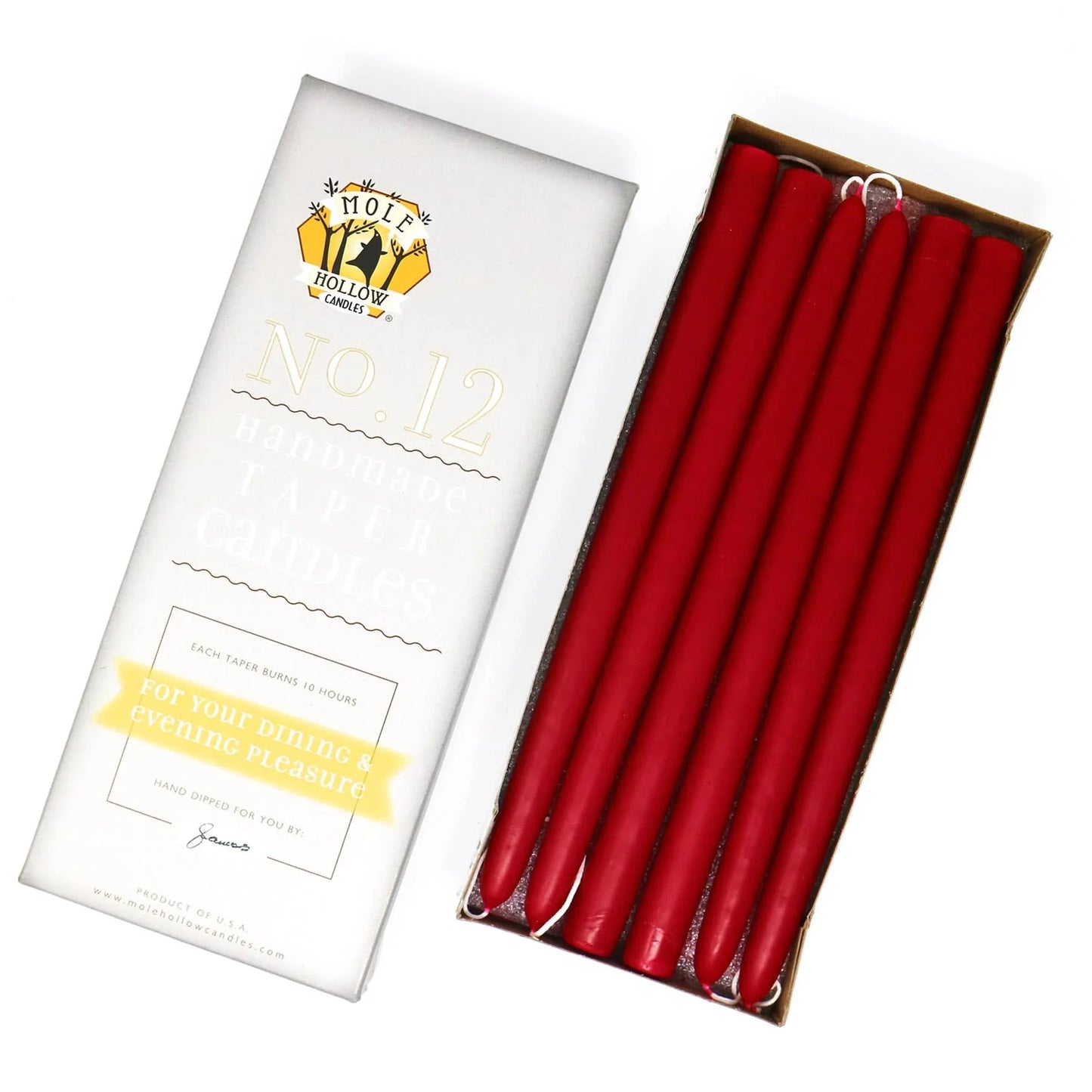 Mole Hollow Hand Dipped Unscented Taper Candles 12" - Marcel’s Culinary Experience