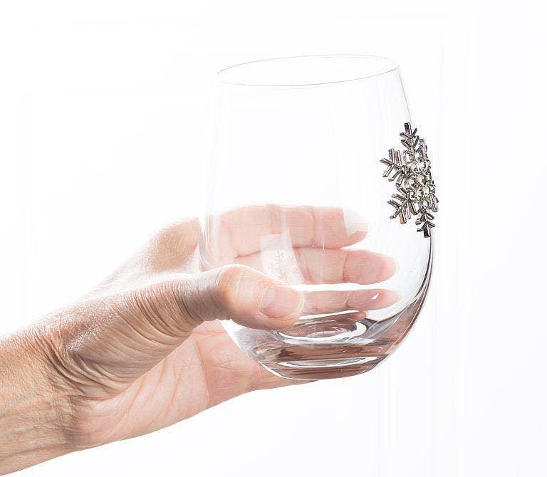 Stemless Wine Glass with Jewel Snowflake-4.5"H(18oz) - Marcel’s Culinary Experience