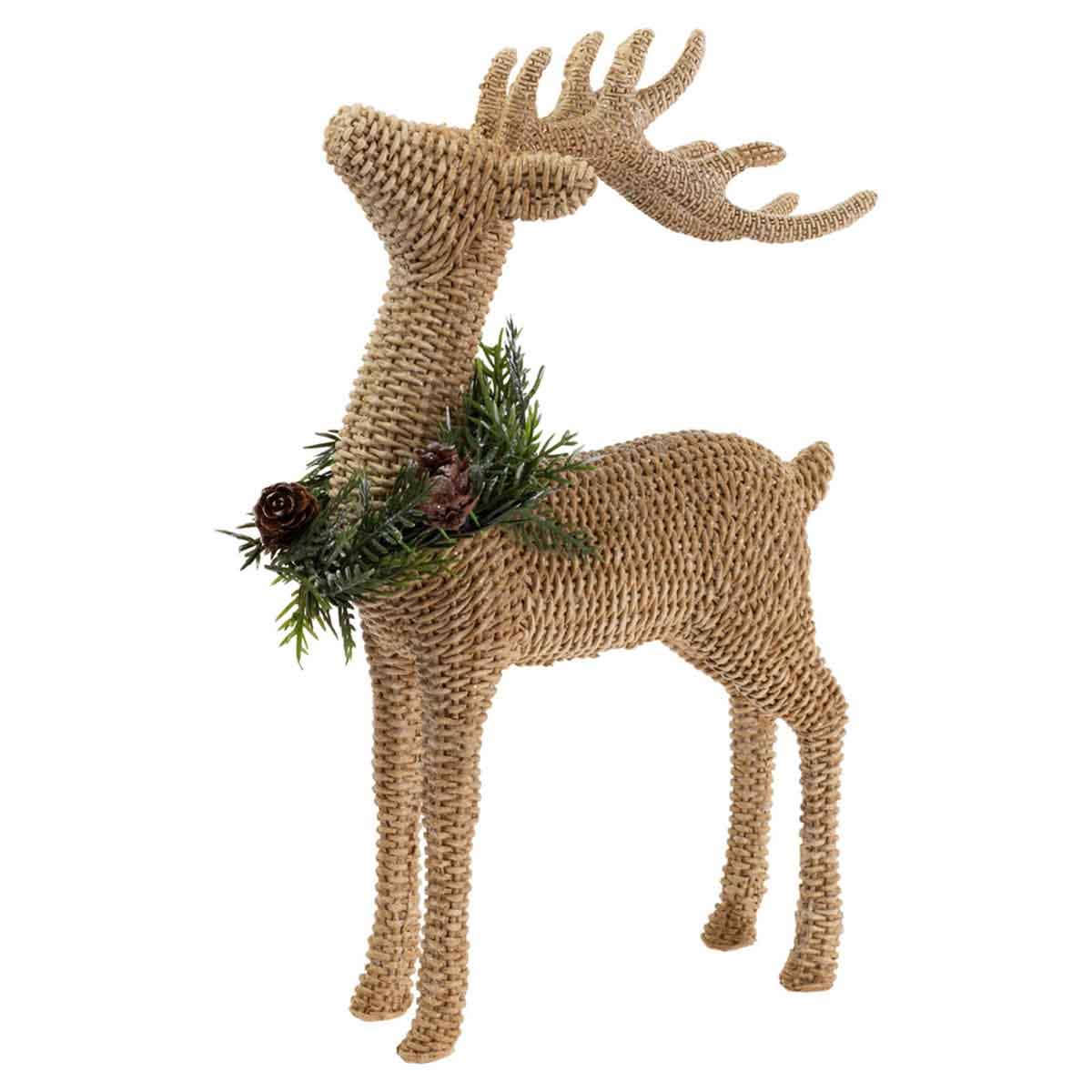 Basket Weave Standing Deer with Wreath, 11.5"