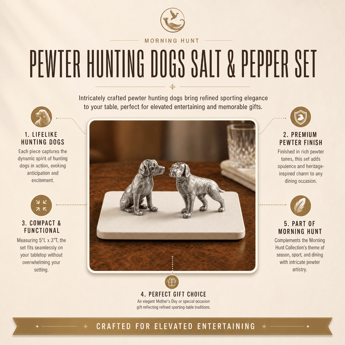Pewter Hunting Dog Salt & Pepper Shakers