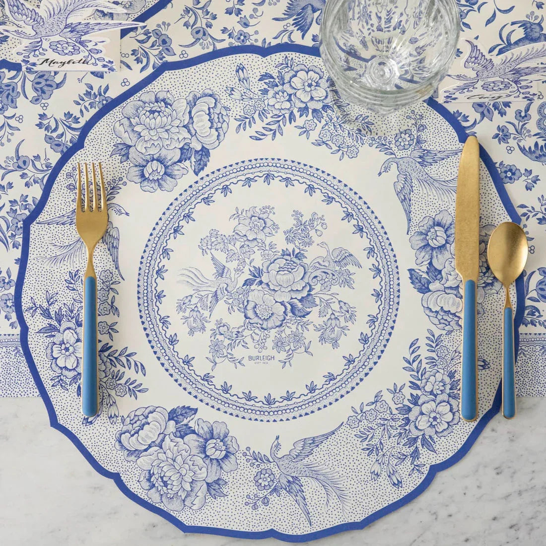 Hester & Cook Die-cut Blue Asiatic Pheasants Paper Placemat - Marcel’s Culinary Experience