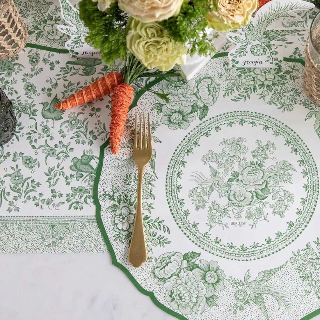 Hester & Cook Green Regal Peacock Paper Table Runner - Marcel’s Culinary Experience
