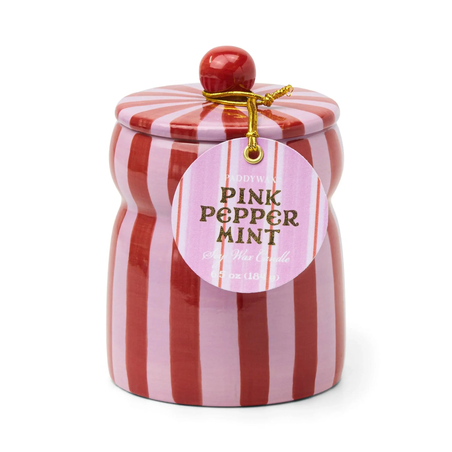 Paddywax Striped Cabana Candle with Lid - Pink Peppermint - Marcel’s Culinary Experience