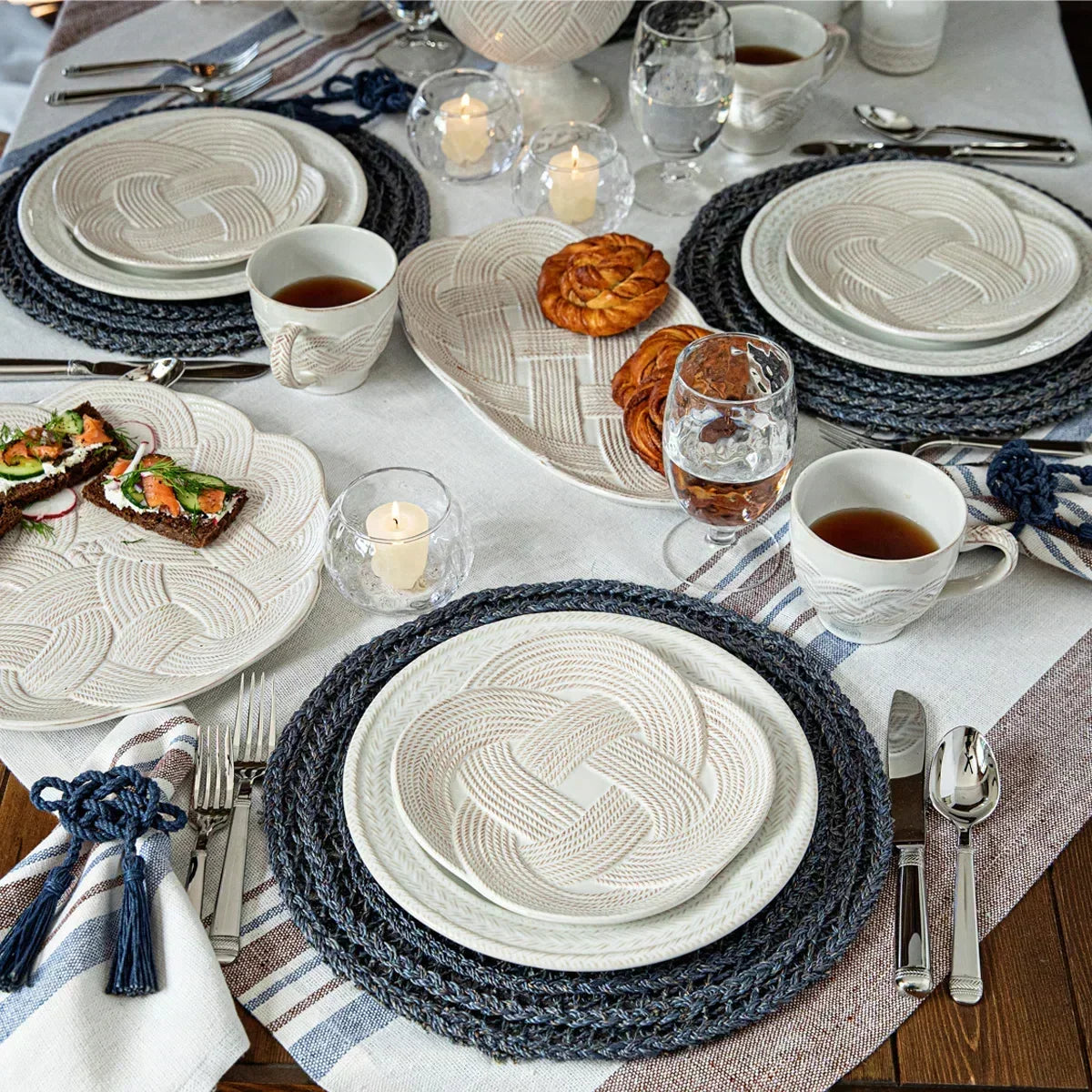 Juliska Danish Stripe Square Tablecloth 52" - Taupe - Marcel’s Culinary Experience