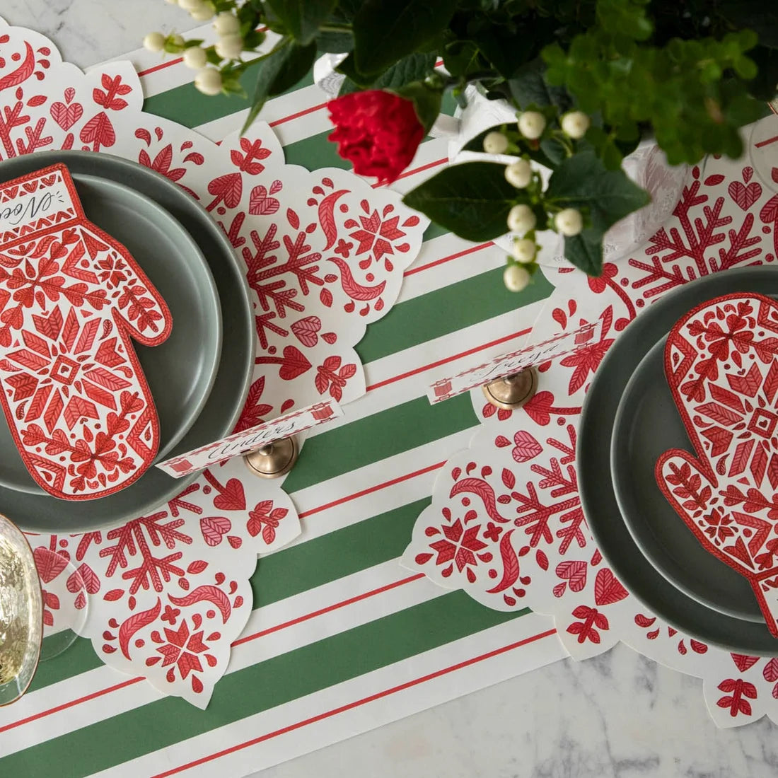 Hester & Cook Green & Red Awning Stripe Paper Table Runner