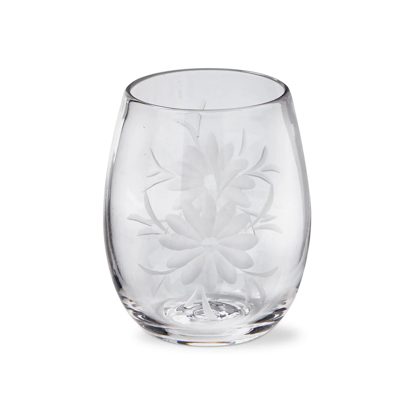 Fleur Etched Stemless Wine Glass - Marcel’s Culinary Experience