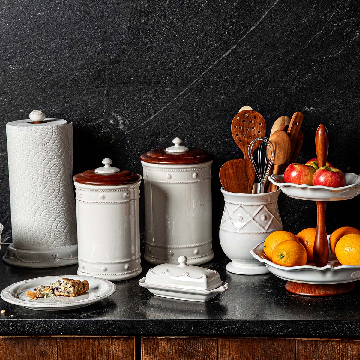 Juliska Berry & Thread 10" Canister with Wooden Lid, Whitewash
