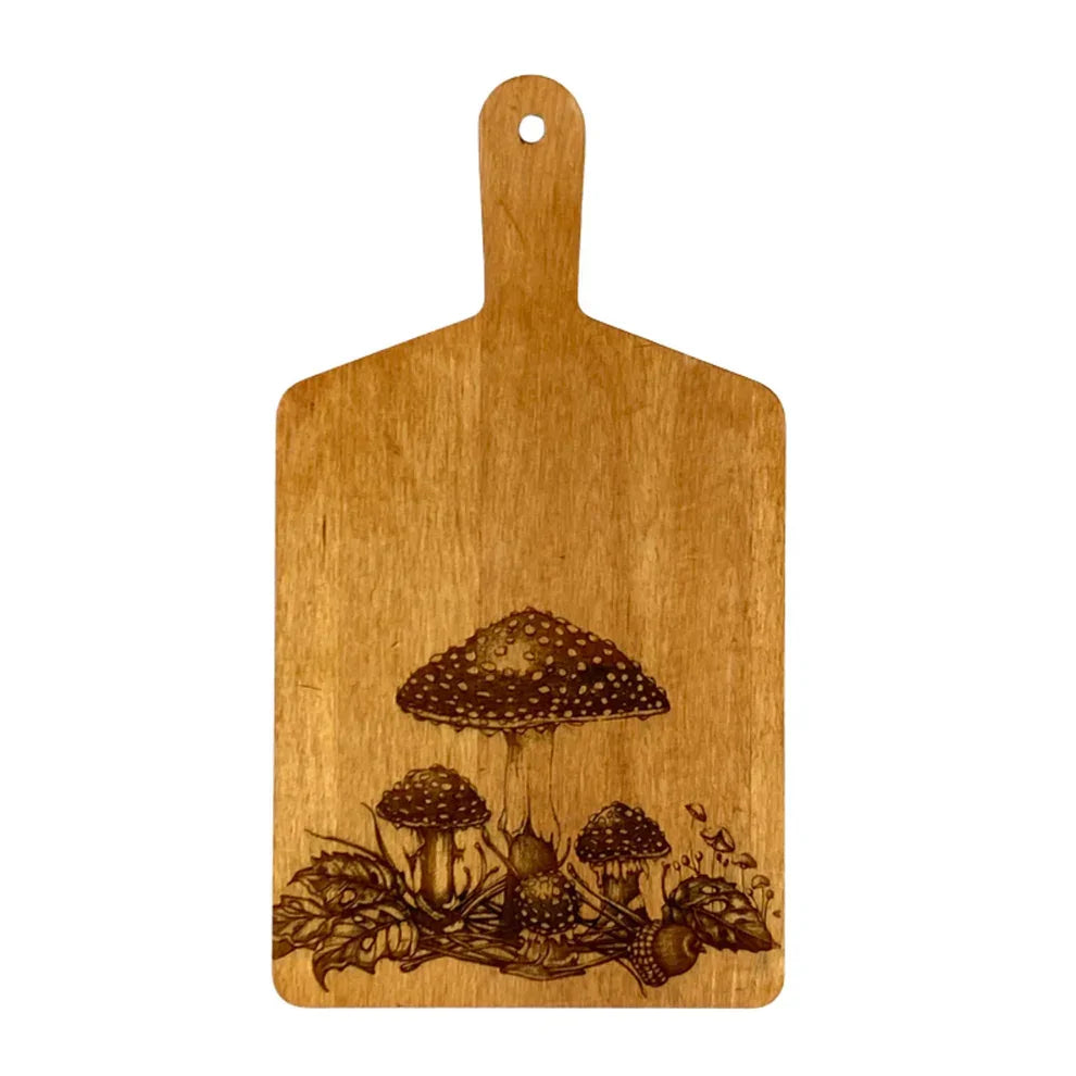 Laura Zindel Artisan Maple Rectangle Handled Serving Board - Mushrooms - Marcel’s Culinary Experience