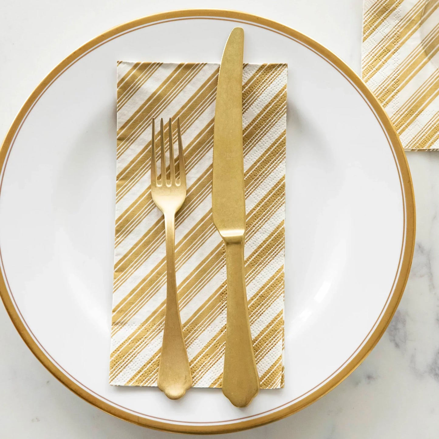 Hester & Cook Gold Peppermint Stripe Guest Napkins - Marcel’s Culinary Experience
