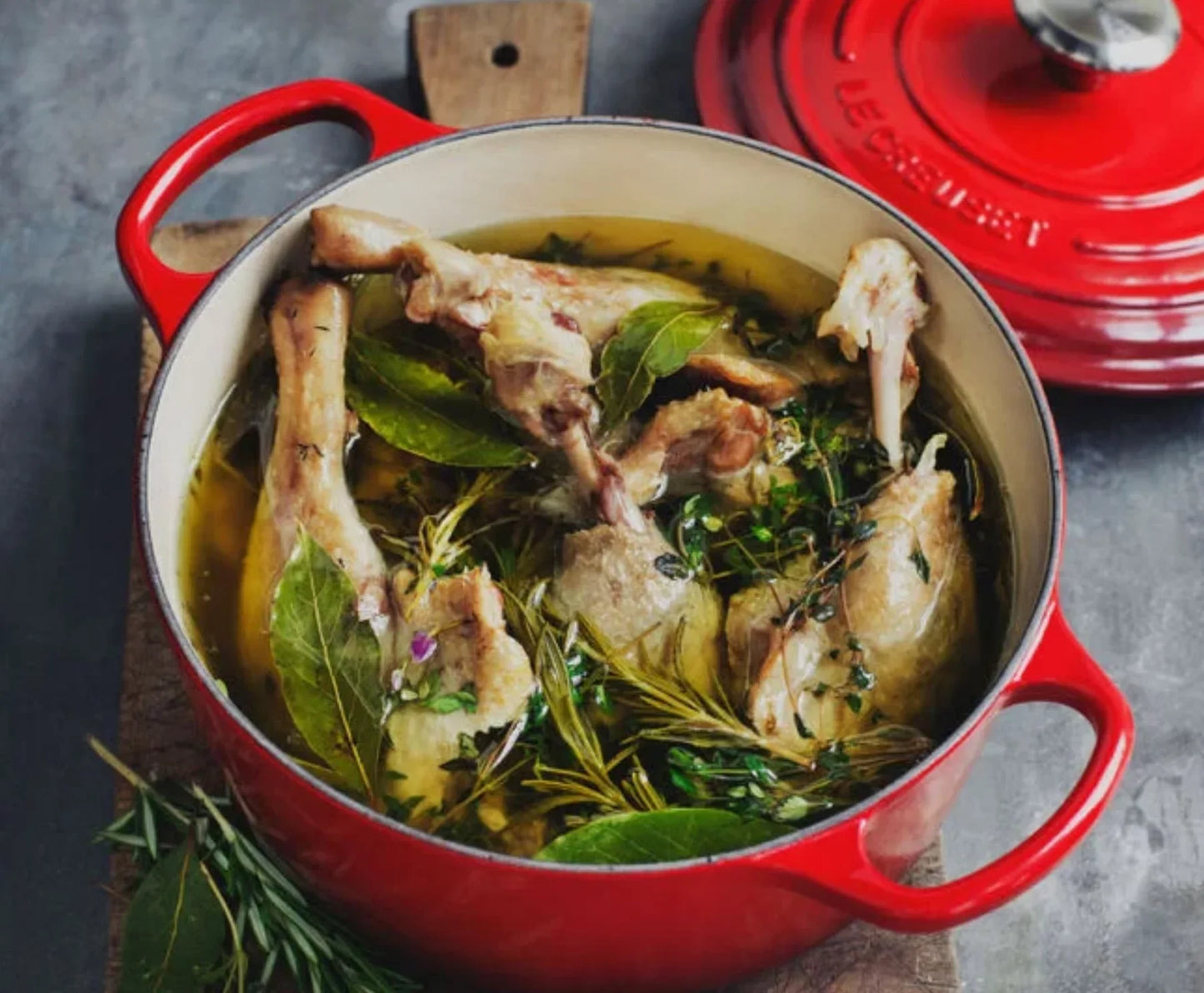 Le Creuset Signature Round Dutch Oven 4.5 qt - Cerise with chicken stew