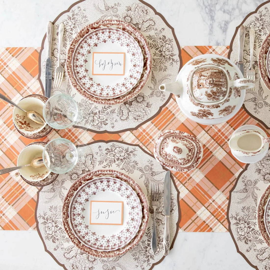 Hester & Cook Orange Plaid Table Runner