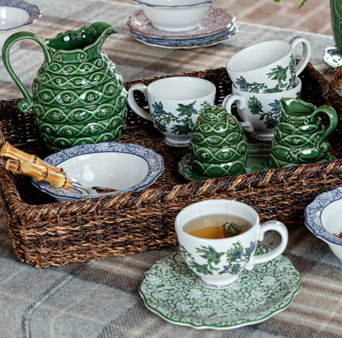 Juliska Veronica Beard Jardins Du Monde Creamer and Sugar Set/3pc - Green