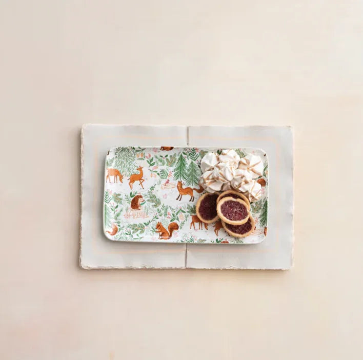Stoneware Platter w/ Woodland Flora/Fauna Pattern, Multi Color - Marcel’s Culinary Experience