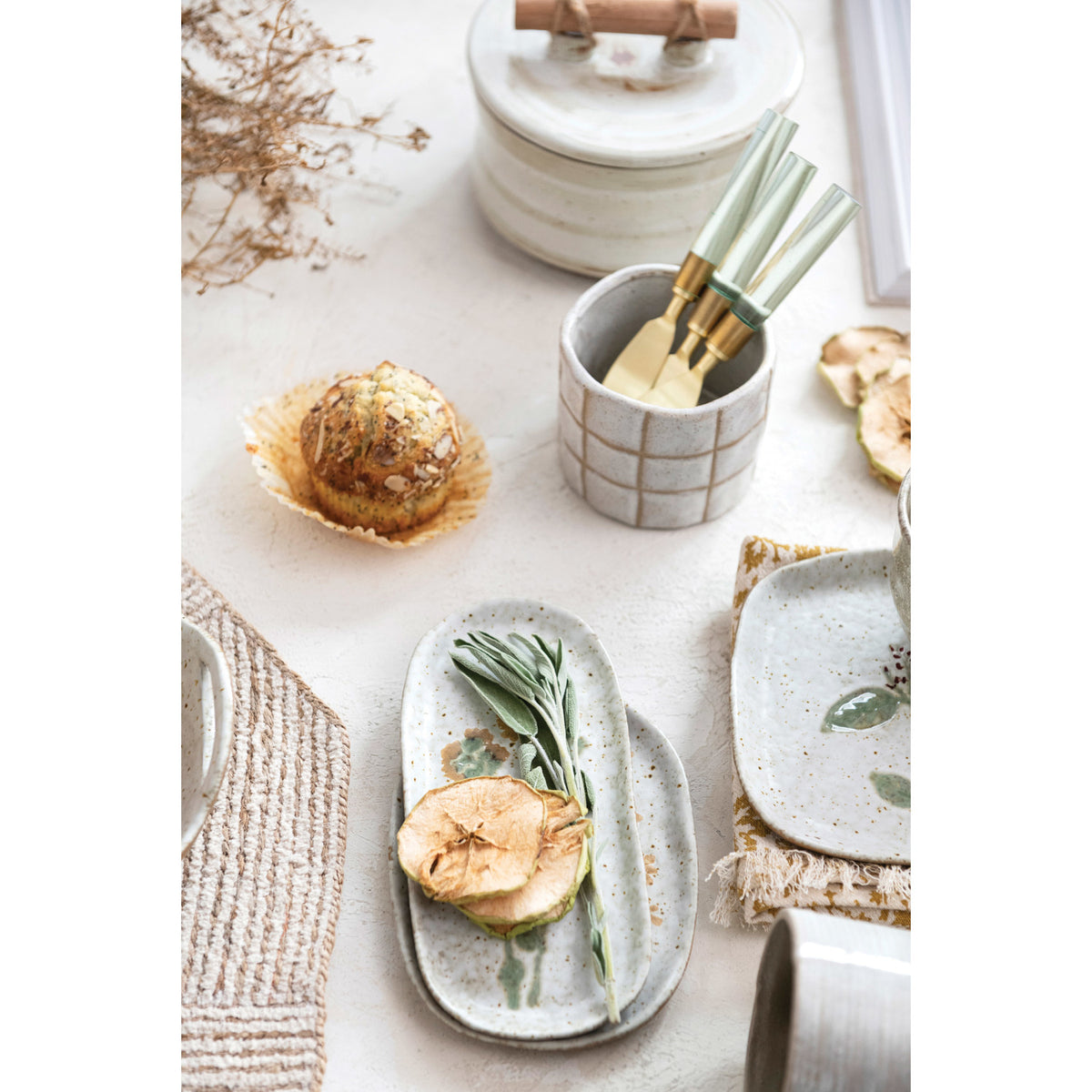 Hand-Painted Stoneware Plate with Reactive Glaze