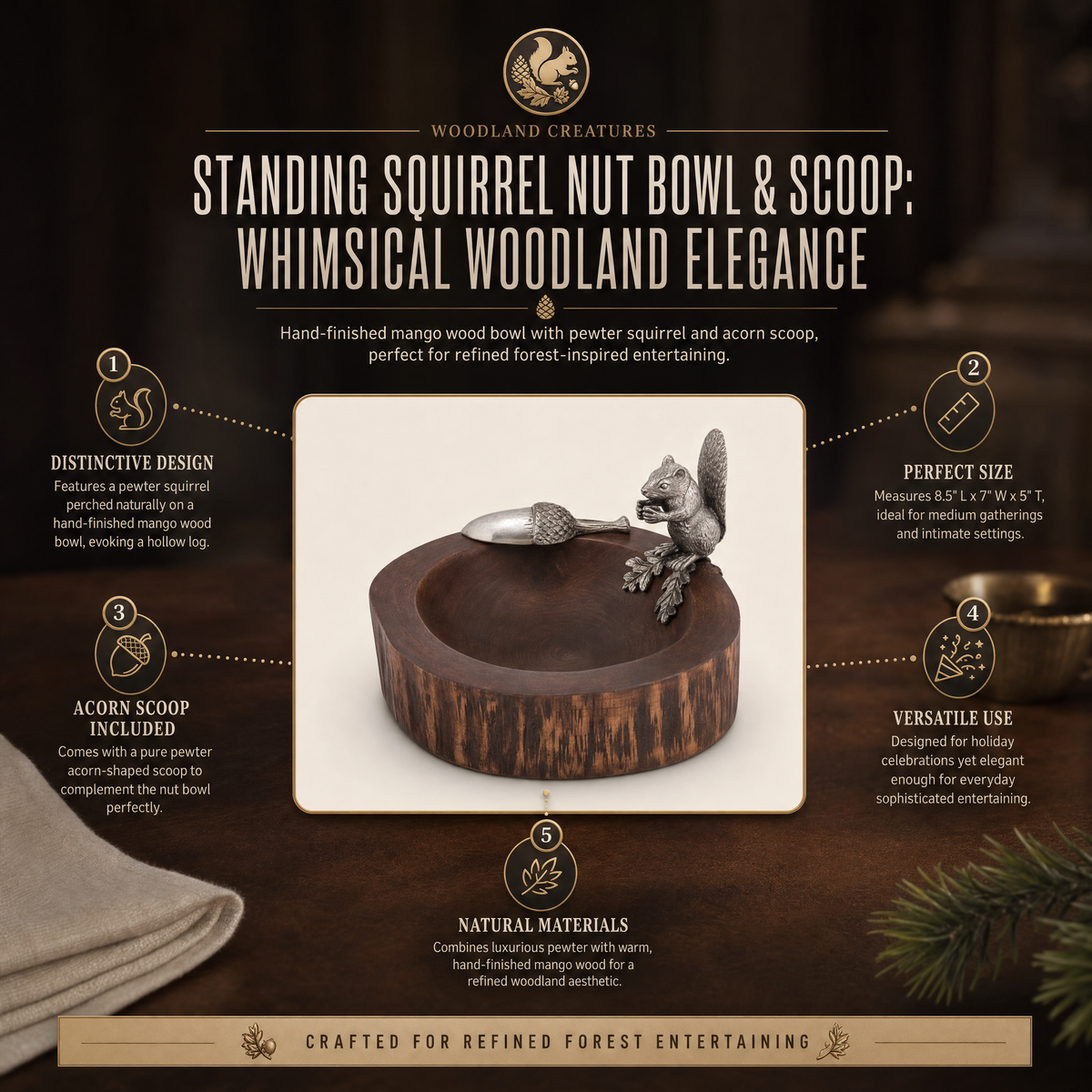 Standing Squirrel Nut Bowl & Acorn Scoop