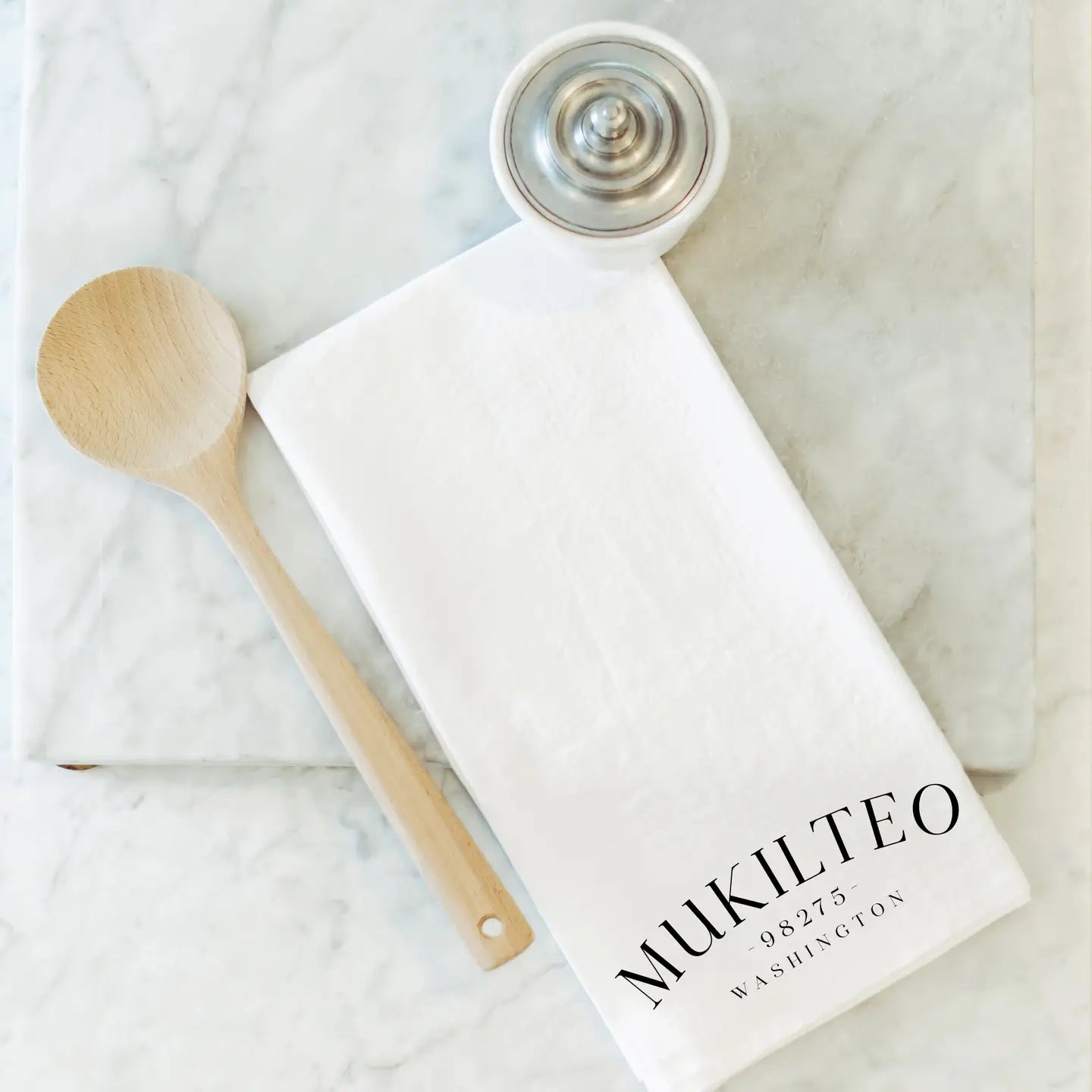 Custom City State Zip Tea Towel - Stonewashed Cotton