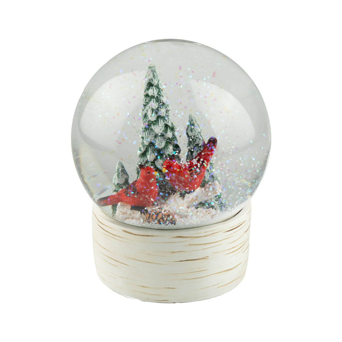 Cardinal Snow Globe with Faux Birch Base