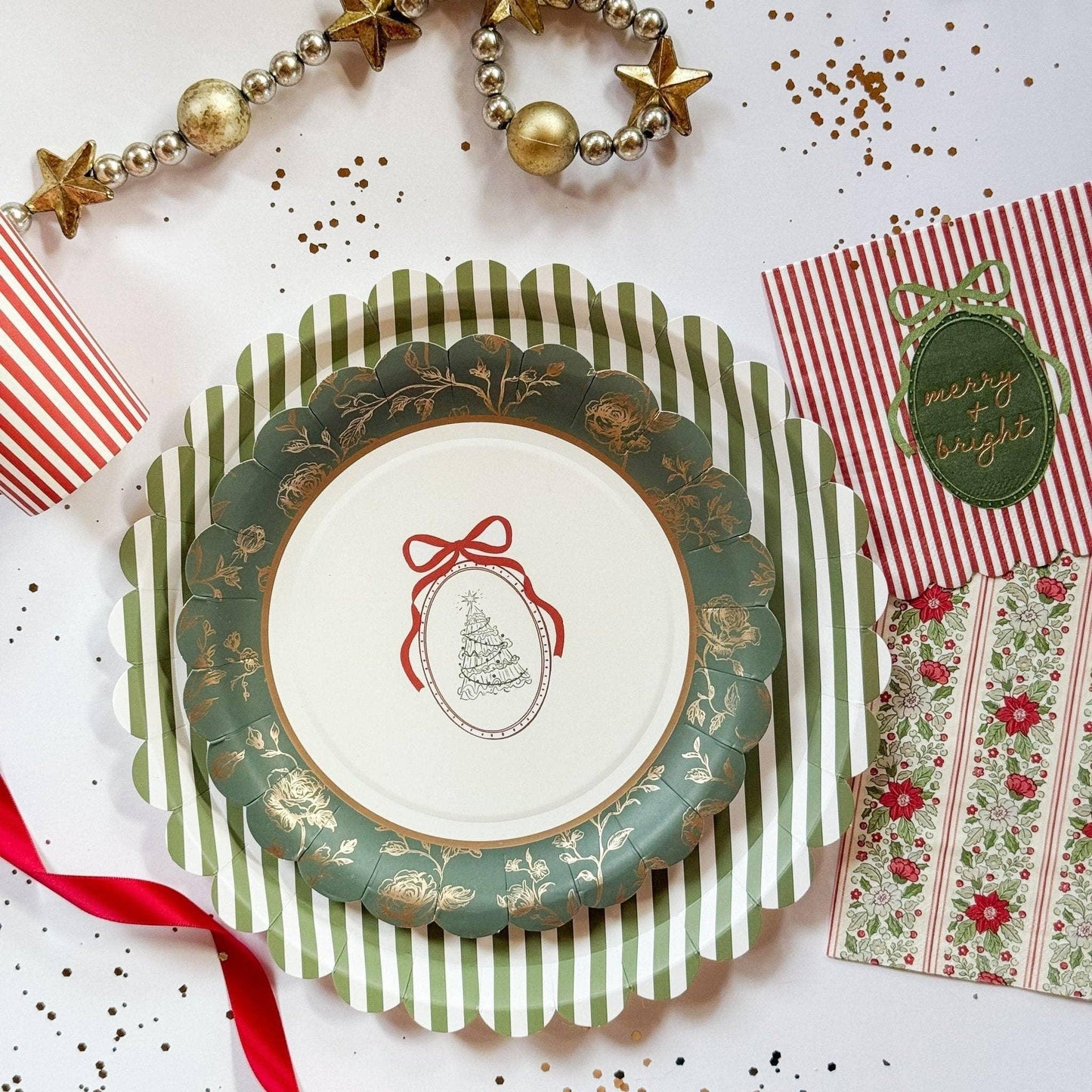 Hearth & Holly Vintage Floral Striped Guest Napkins (24pcs) - Marcel’s Culinary Experience