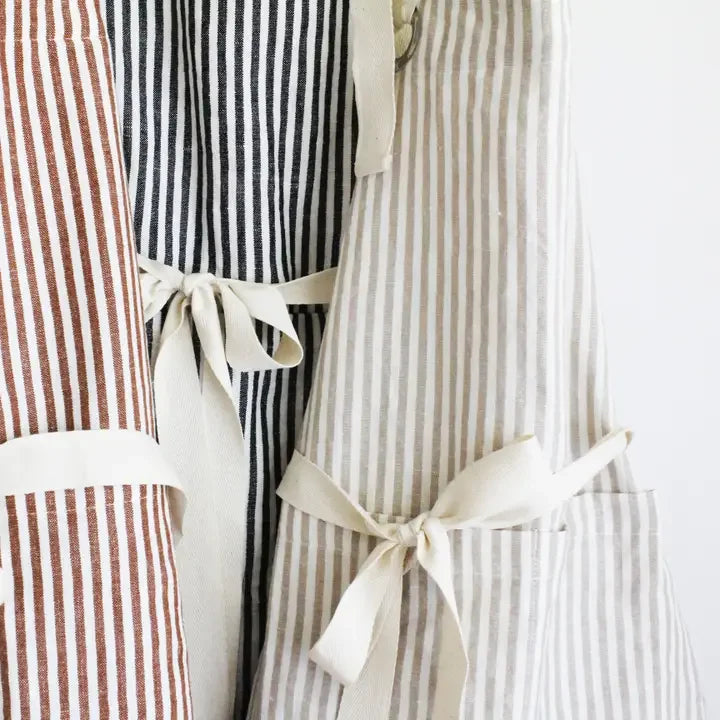 Ruffle Pin Stripe Apron - Rust - Marcel’s Culinary Experience