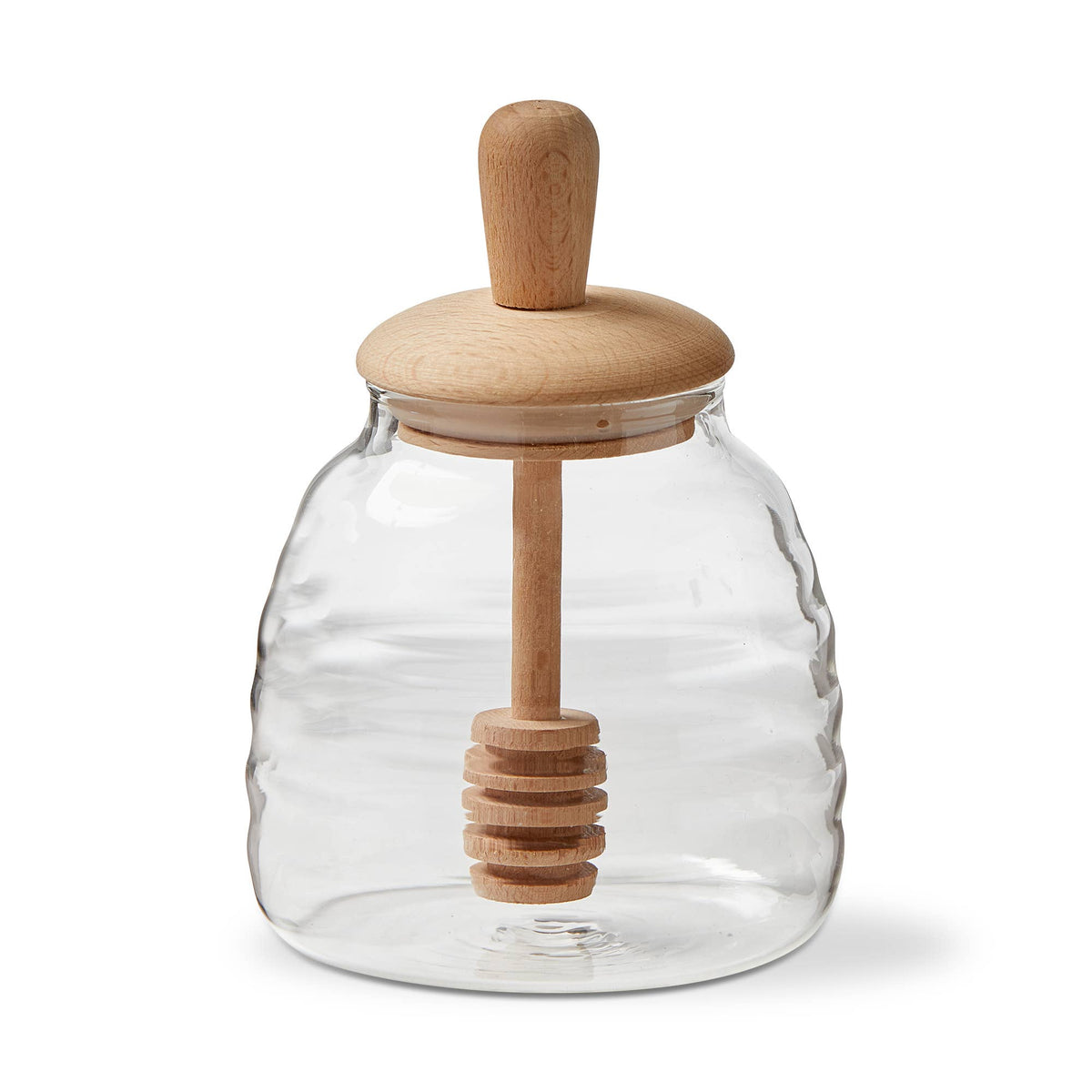Clear Glass Honey Jar & Oak Dipper Set | 16 oz