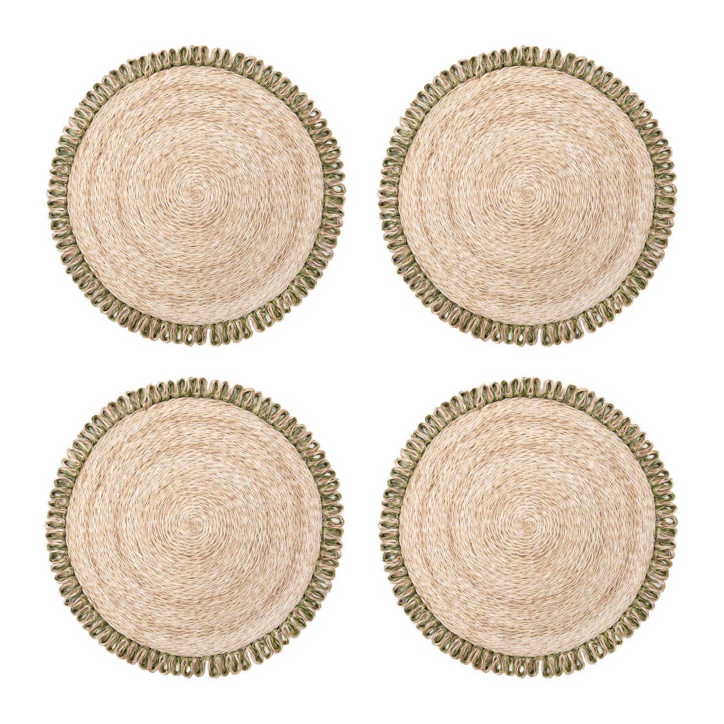 Couleur Nature Loopy Abaca Natural & Olive Green | Placemat - Set of 4 - Marcel’s Culinary Experience