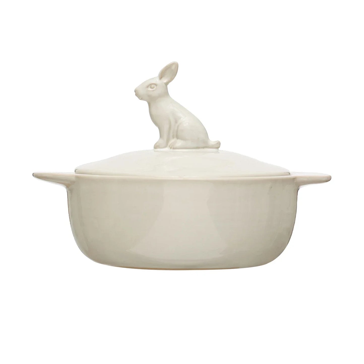Stoneware Baker w/ Rabbit Finial, White 32 oz - Marcel’s Culinary Experience
