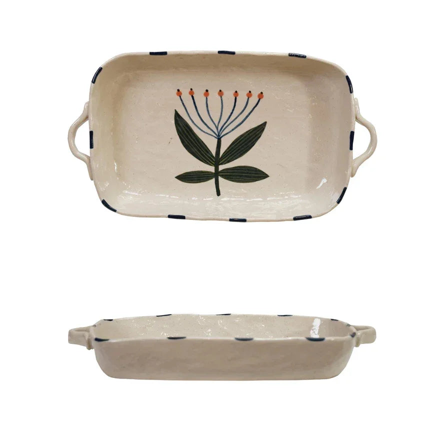 Hand-Painted Stoneware Baker w Flower 1 qt - Marcel’s Culinary Experience